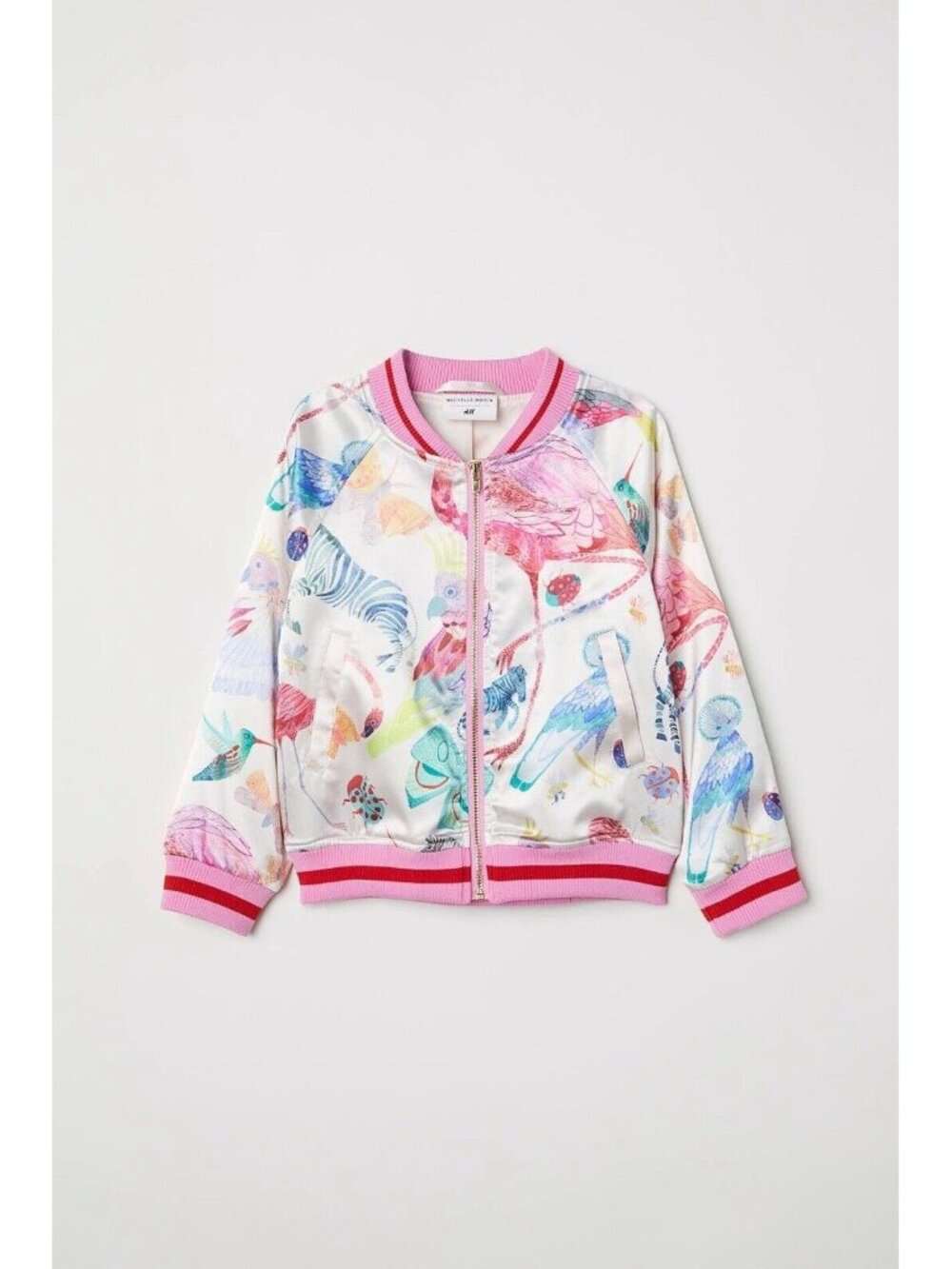 Michelle Morin x H&M Girls Satin Bomber Jacket RARE Tropical Print Toddler 3-4 Y
